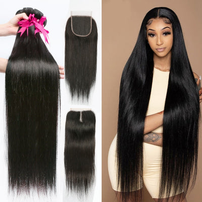 Fayuan bone straight bundles with 4x4 closure & 5x5 closure